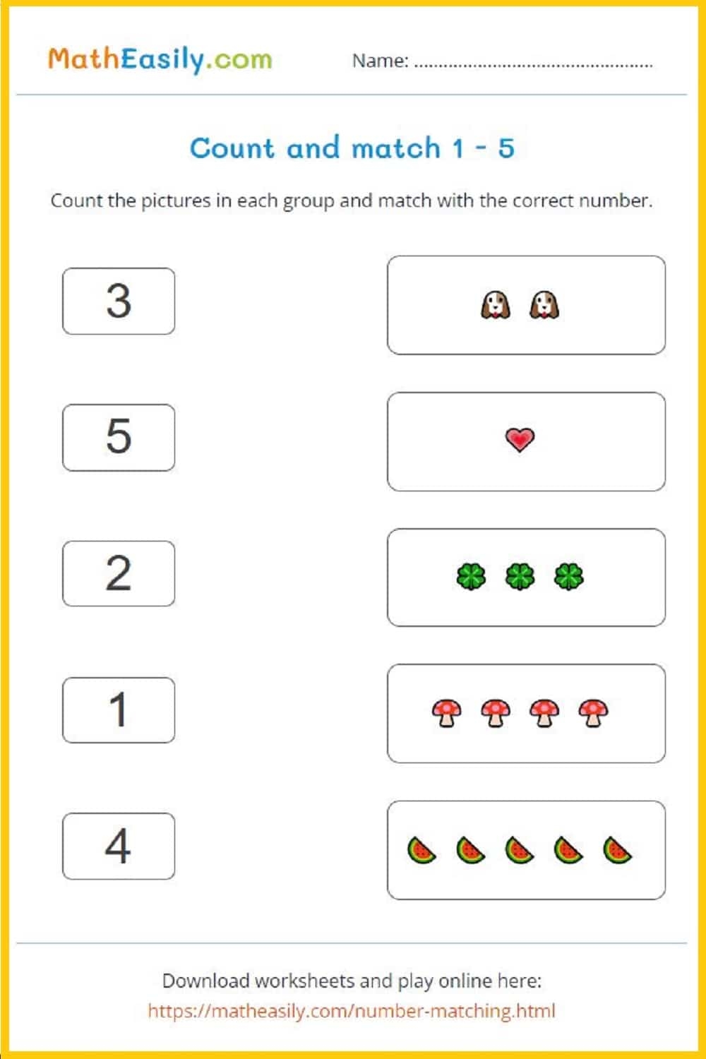 Free Printable Number Matching Worksheets