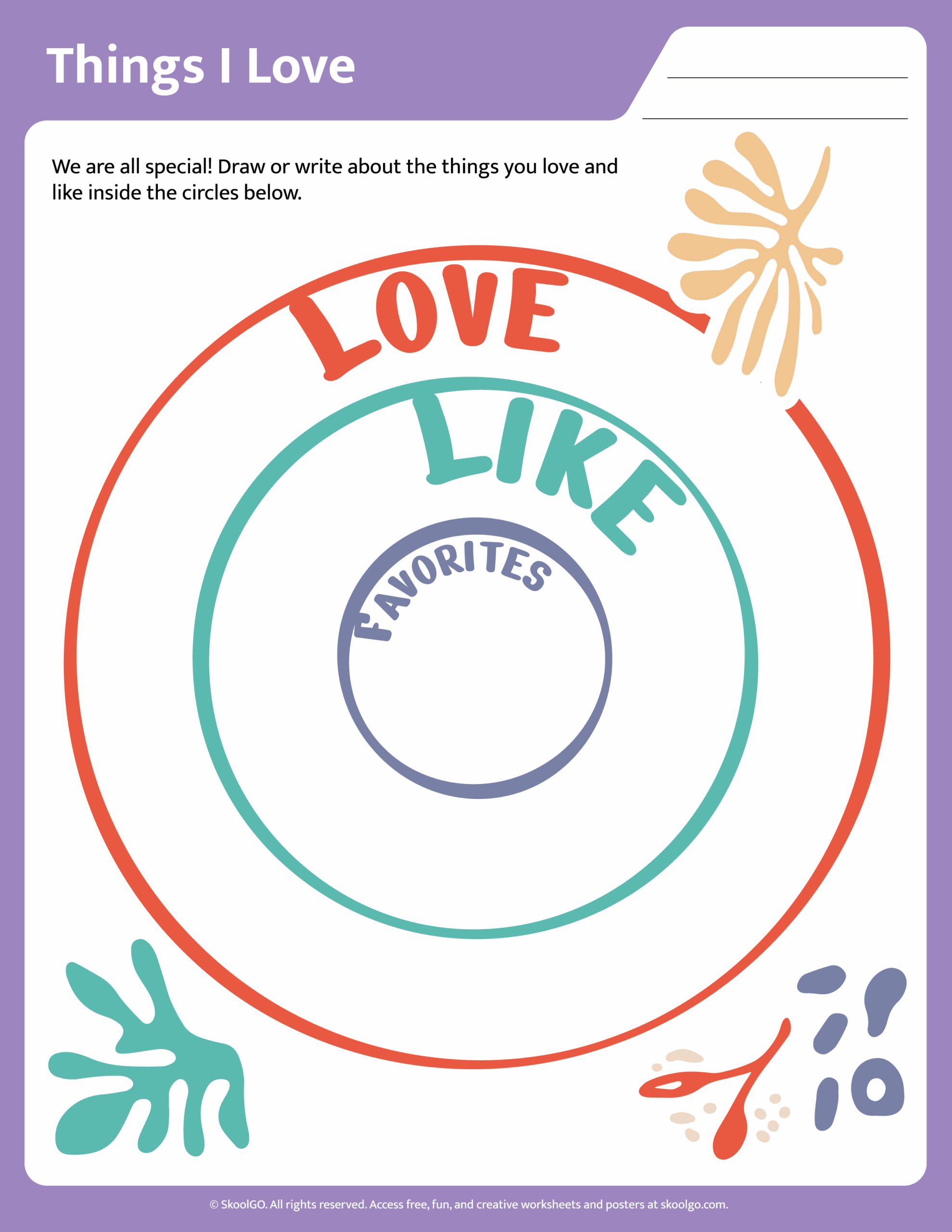 Printable Things I Love Activity Grades PK 4 SKOOLGO Printable Things I Love Activity Grades PK 4 SKOOLGO