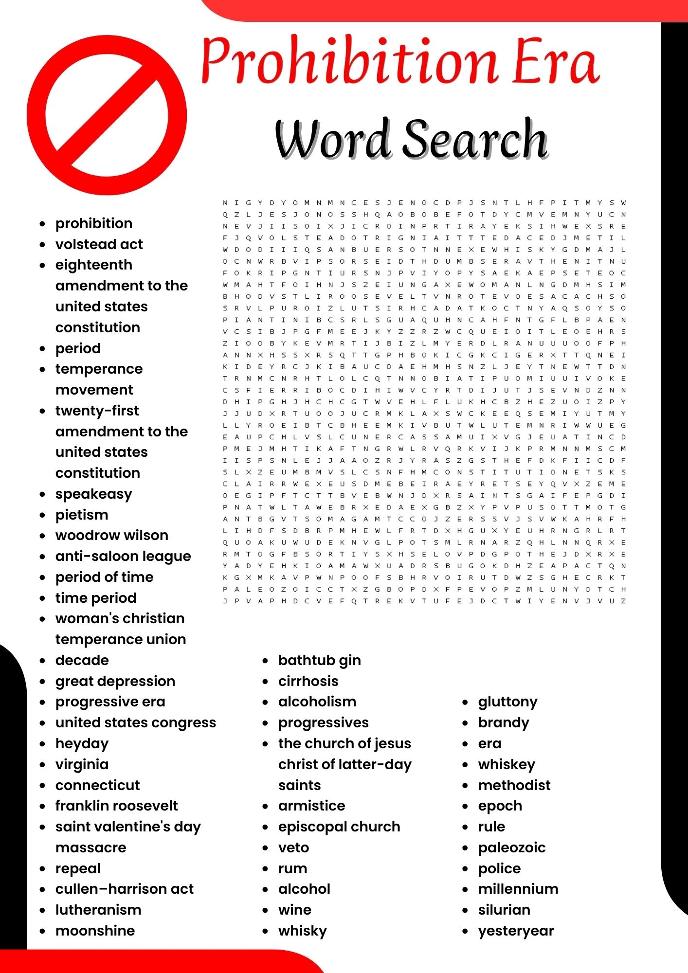 Prohibition Era Word Search Puzzle Worksheet Activities For Kids Made By Teachers