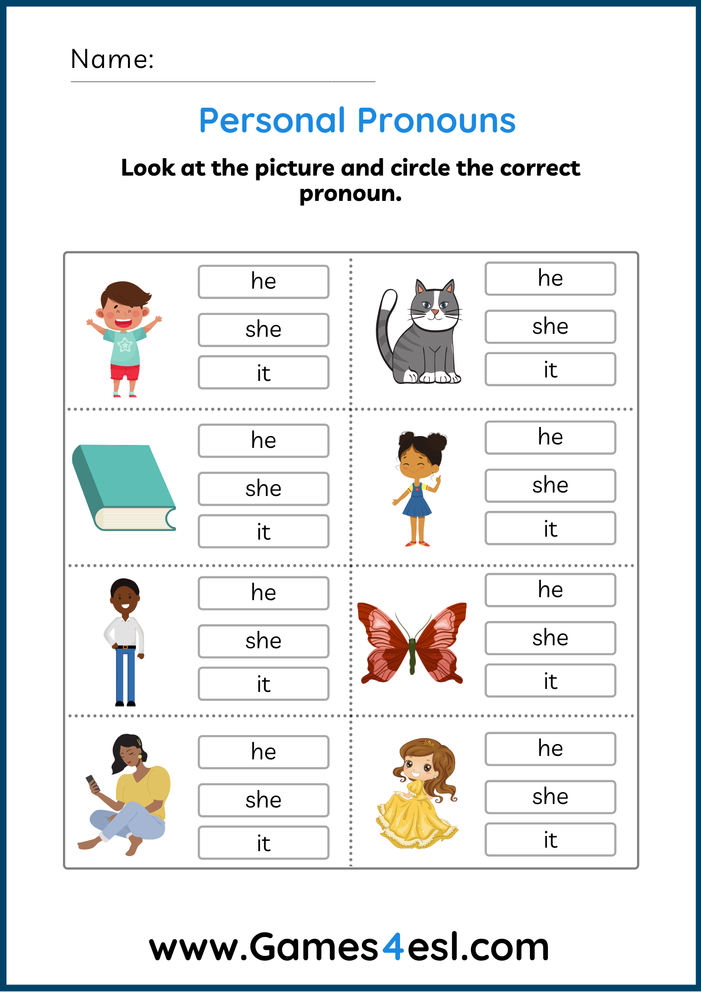Pronoun Worksheets Games4esl