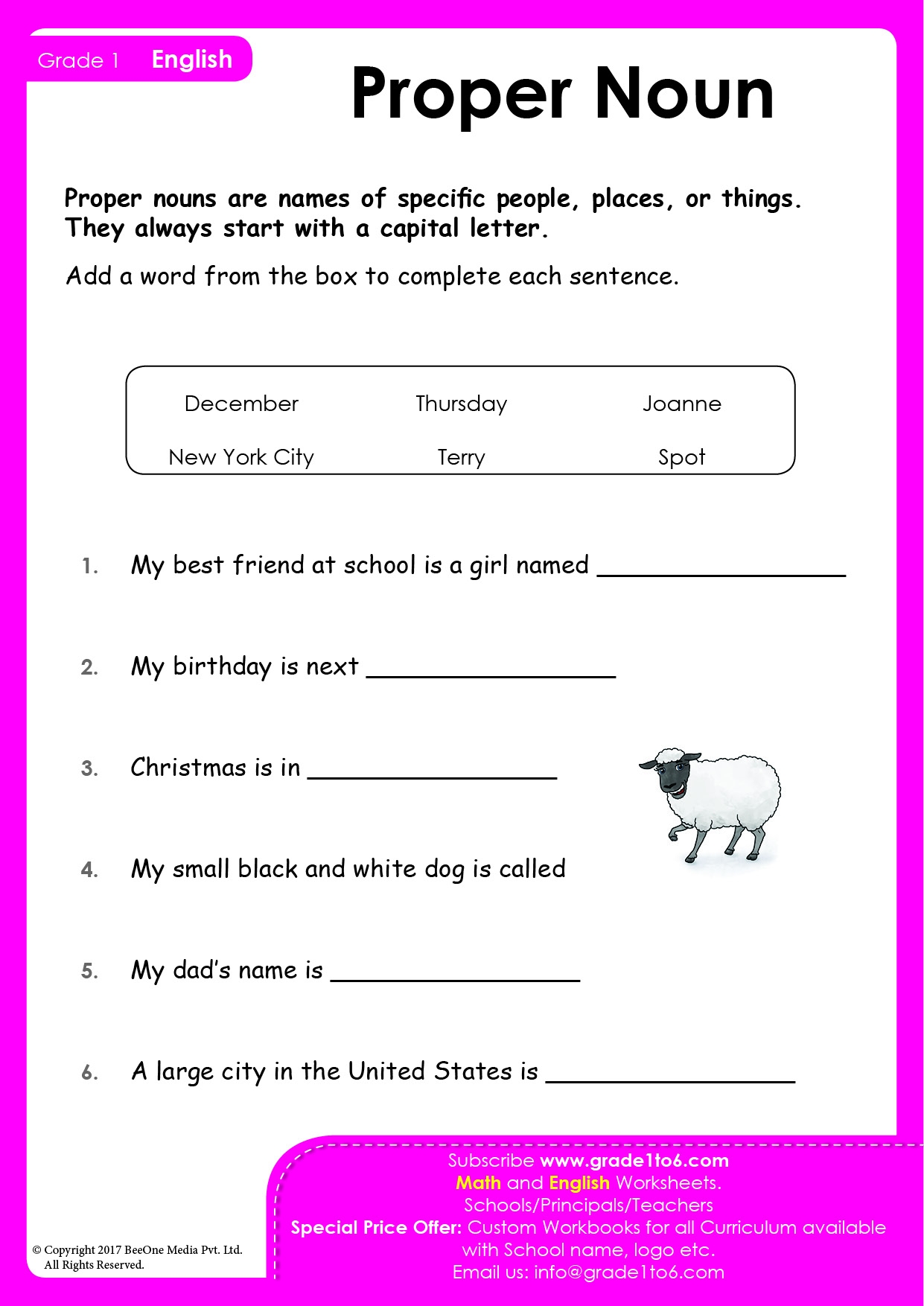 Proper Nouns Grammar Worksheets