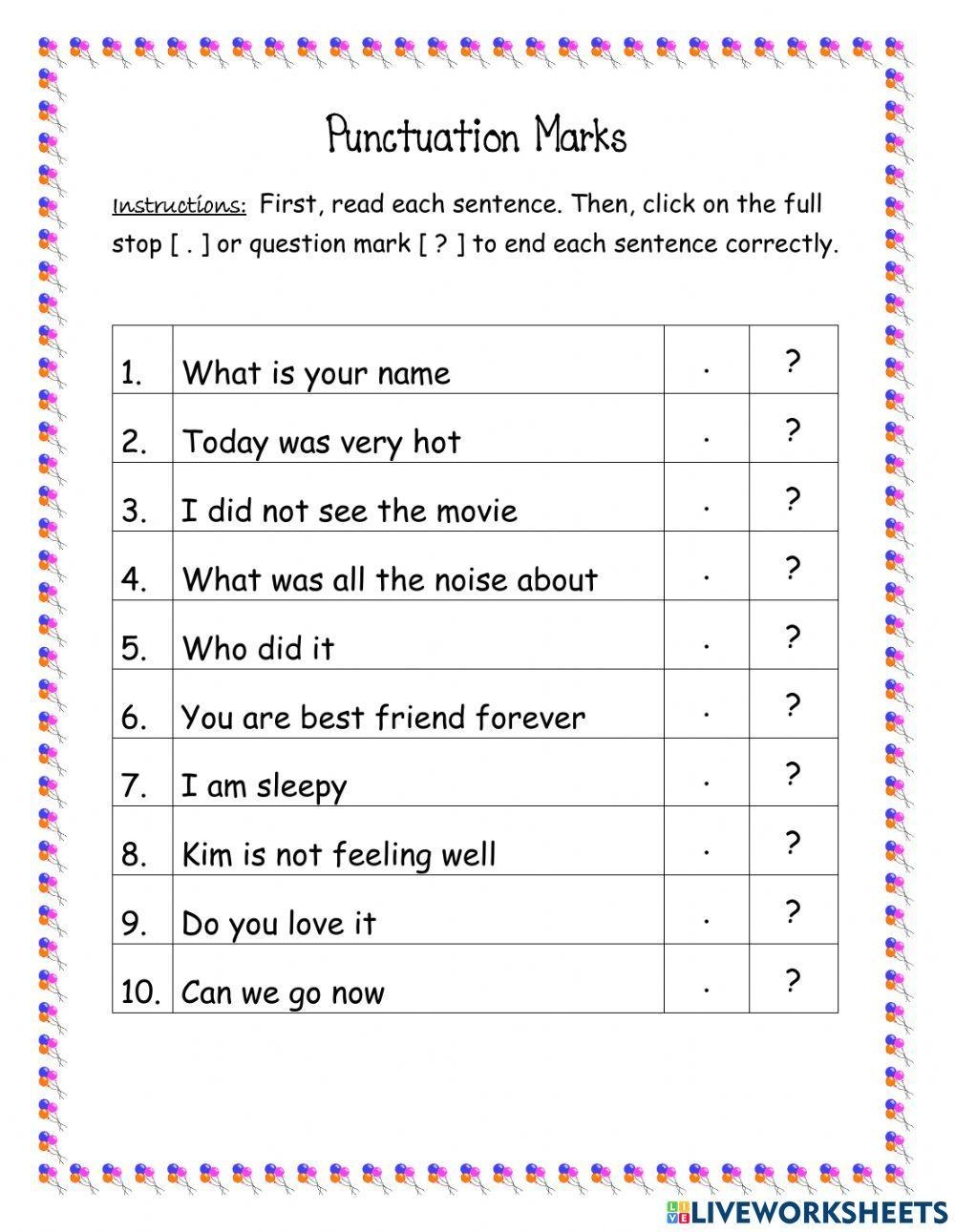 Free Printable Punctuation Marks Worksheets