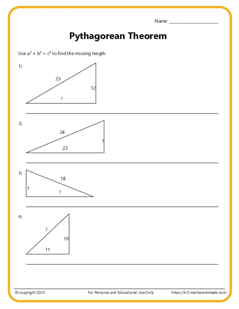 Pythagorean Theorem Worksheets