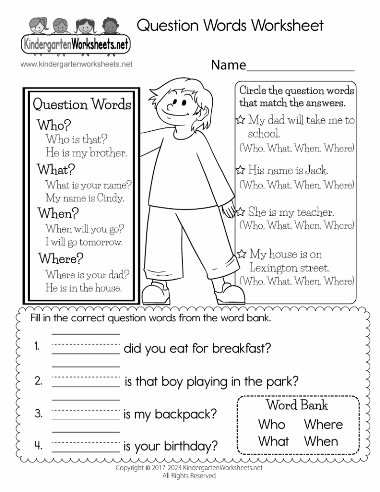 Question Words Worksheet Free Printable Digital U0026 PDF