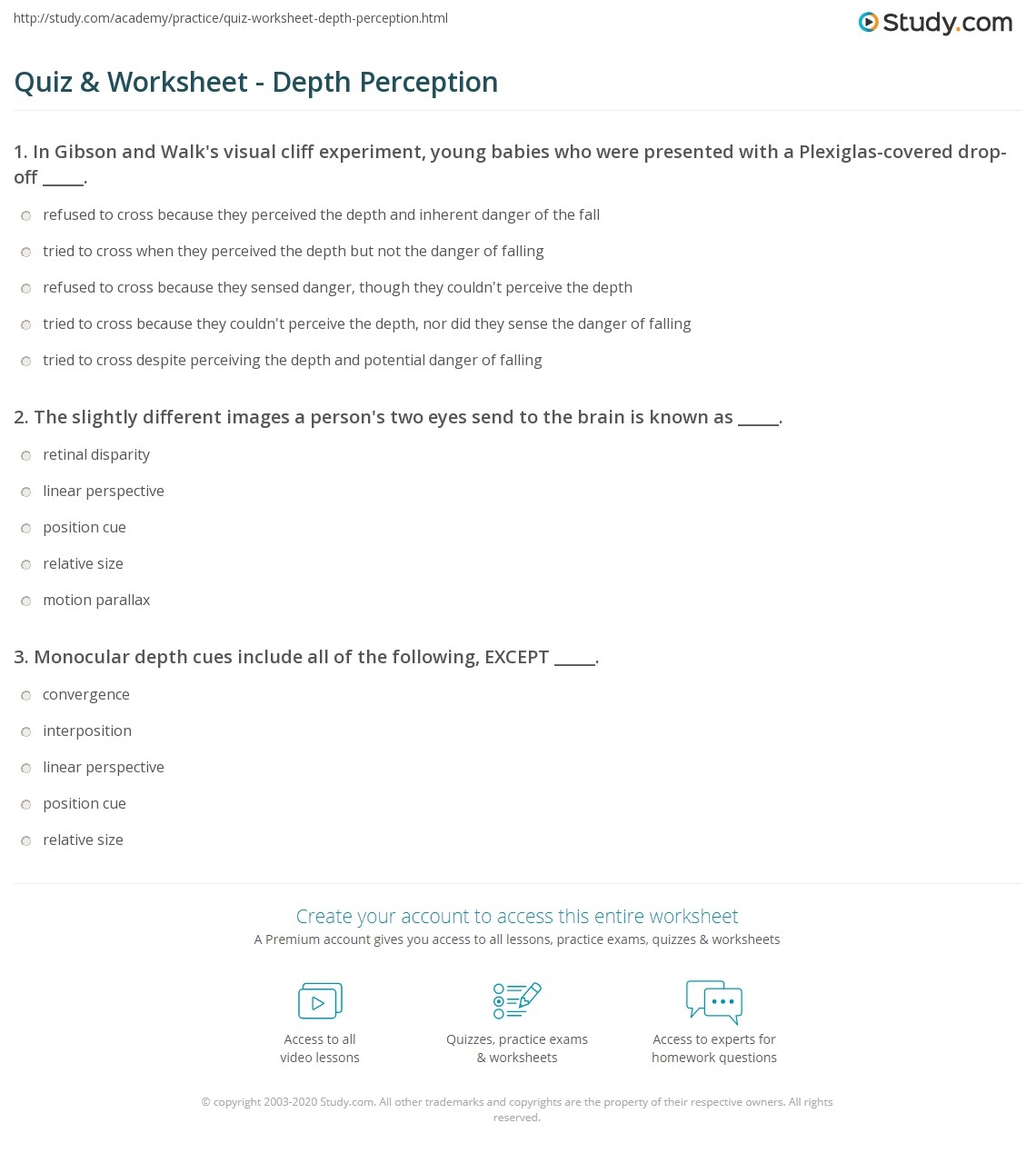 Quiz U0026 Worksheet Depth Perception Study