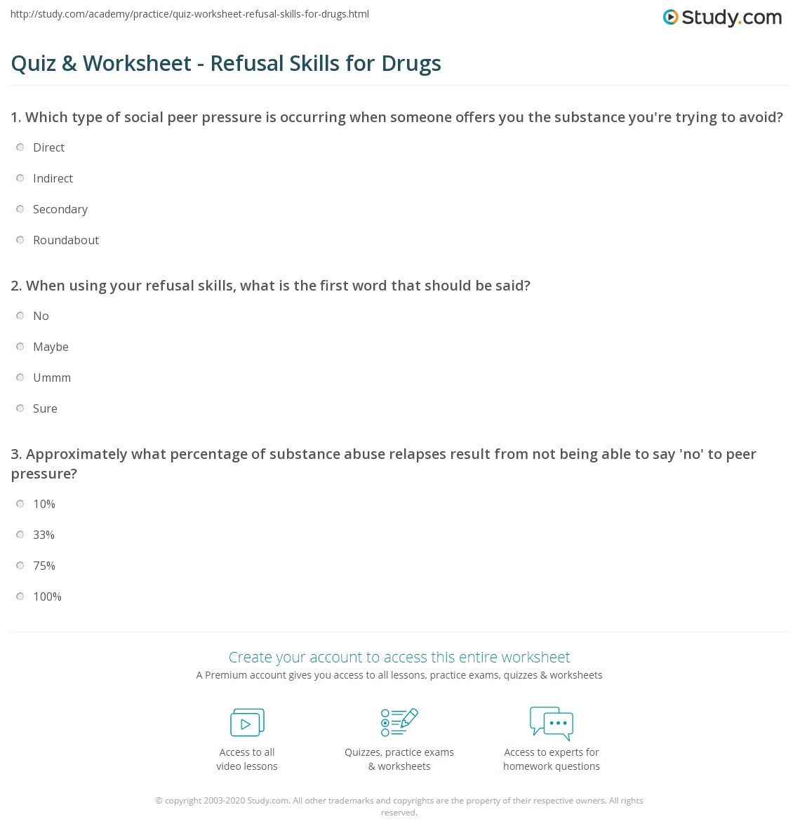 Quiz U0026 Worksheet Refusal Skills For Drugs Study