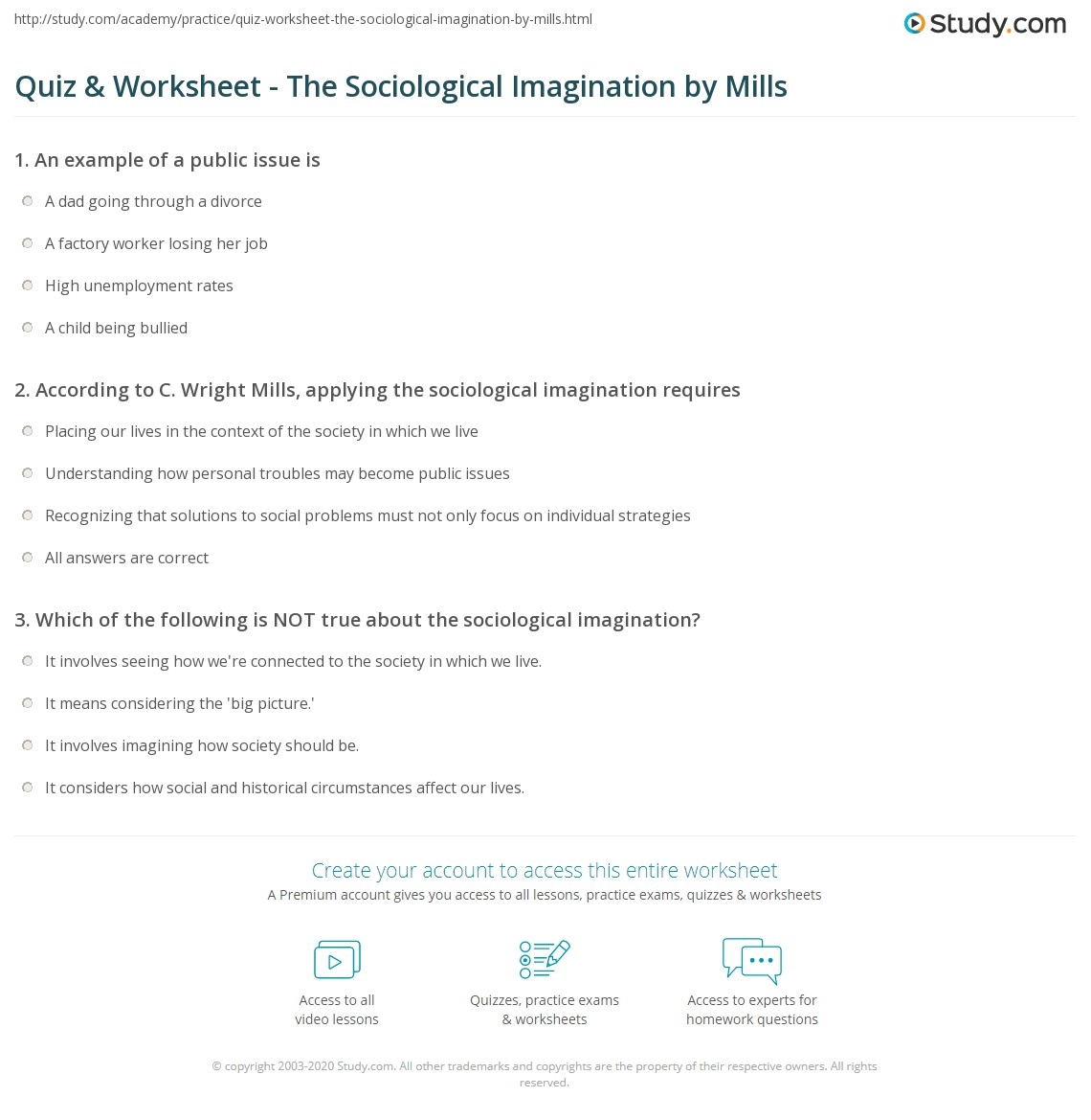 Quiz U0026 Worksheet The Sociological Imagination By Mills Study Quiz U0026 Worksheet The Sociological Imagination By Mills Study