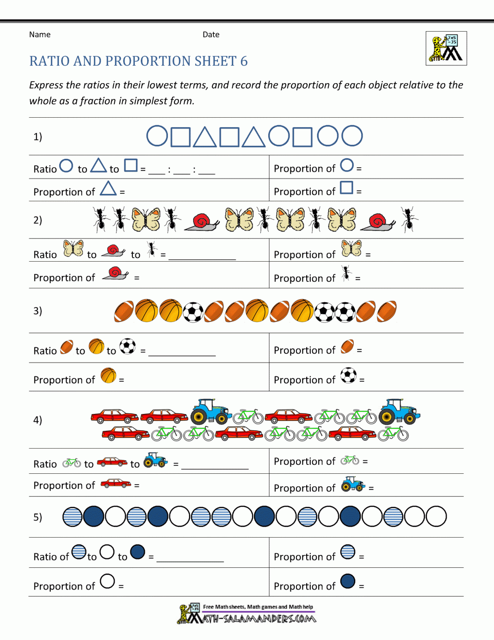 Ratio And Proportion Worksheet
