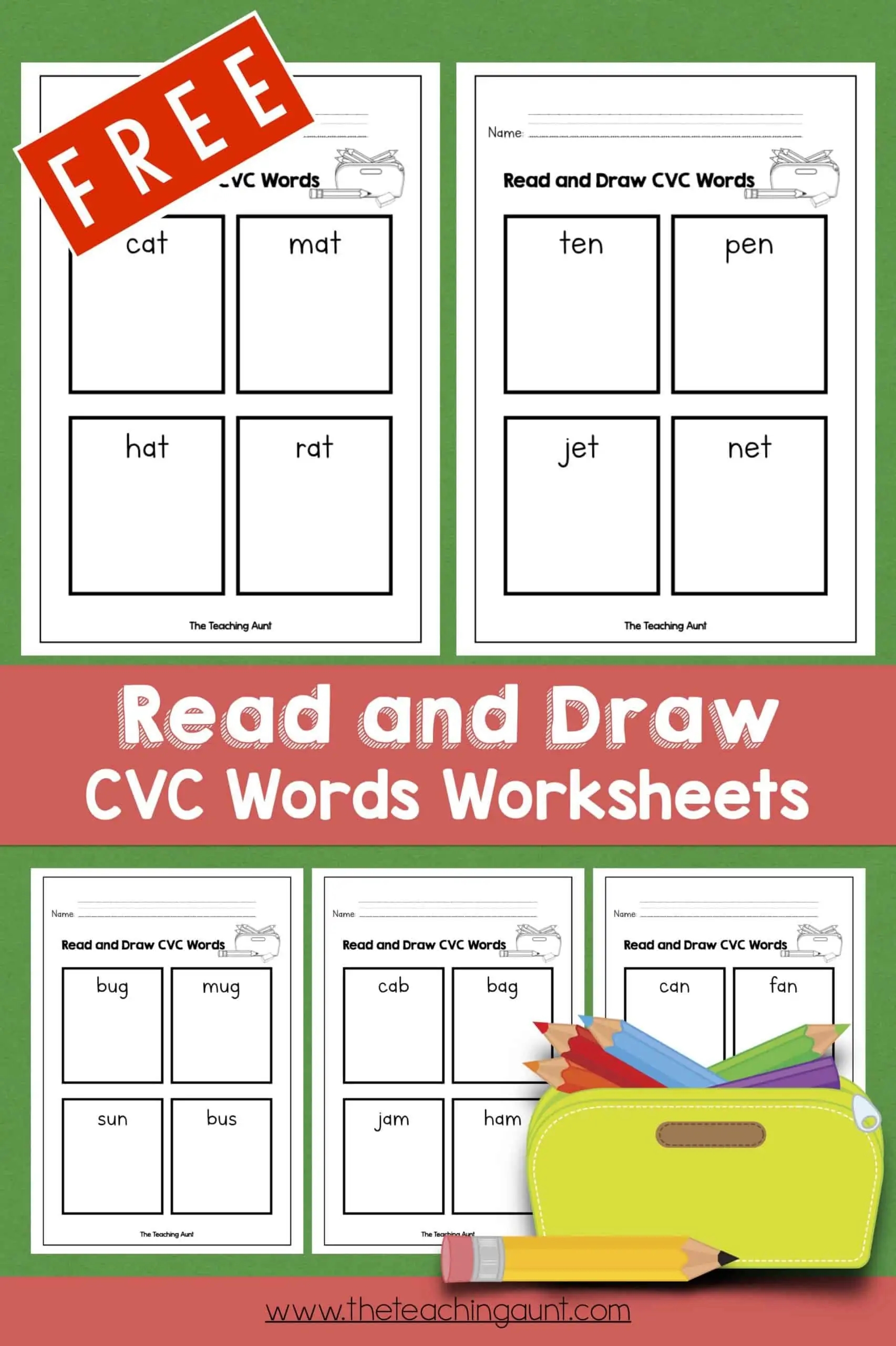 Read And Draw CVC Words Worksheets The Teaching Aunt