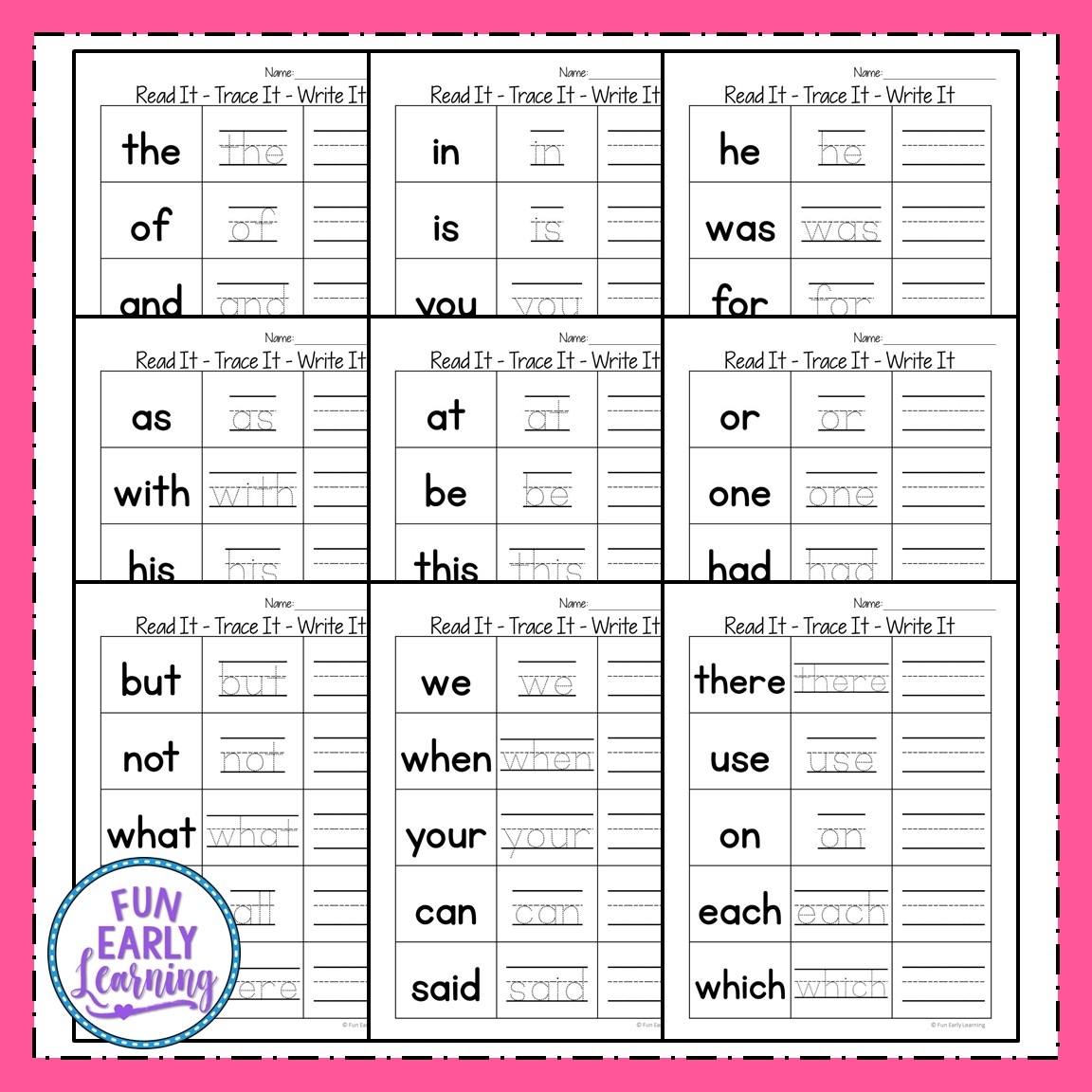 Free Printable Kindergarten Words Worksheet