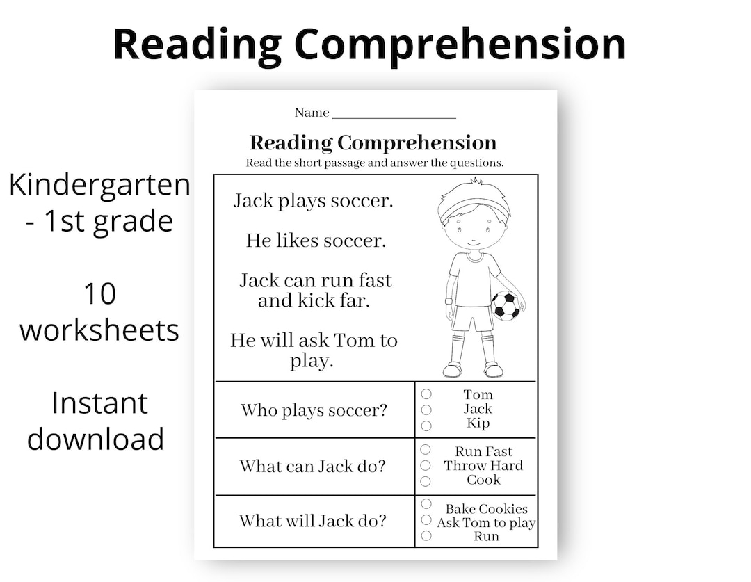 Reading Comprehension Printable Worksheet First Grade Kindergarten Instant Download Homeschool Teacher Kids Distance Etsy