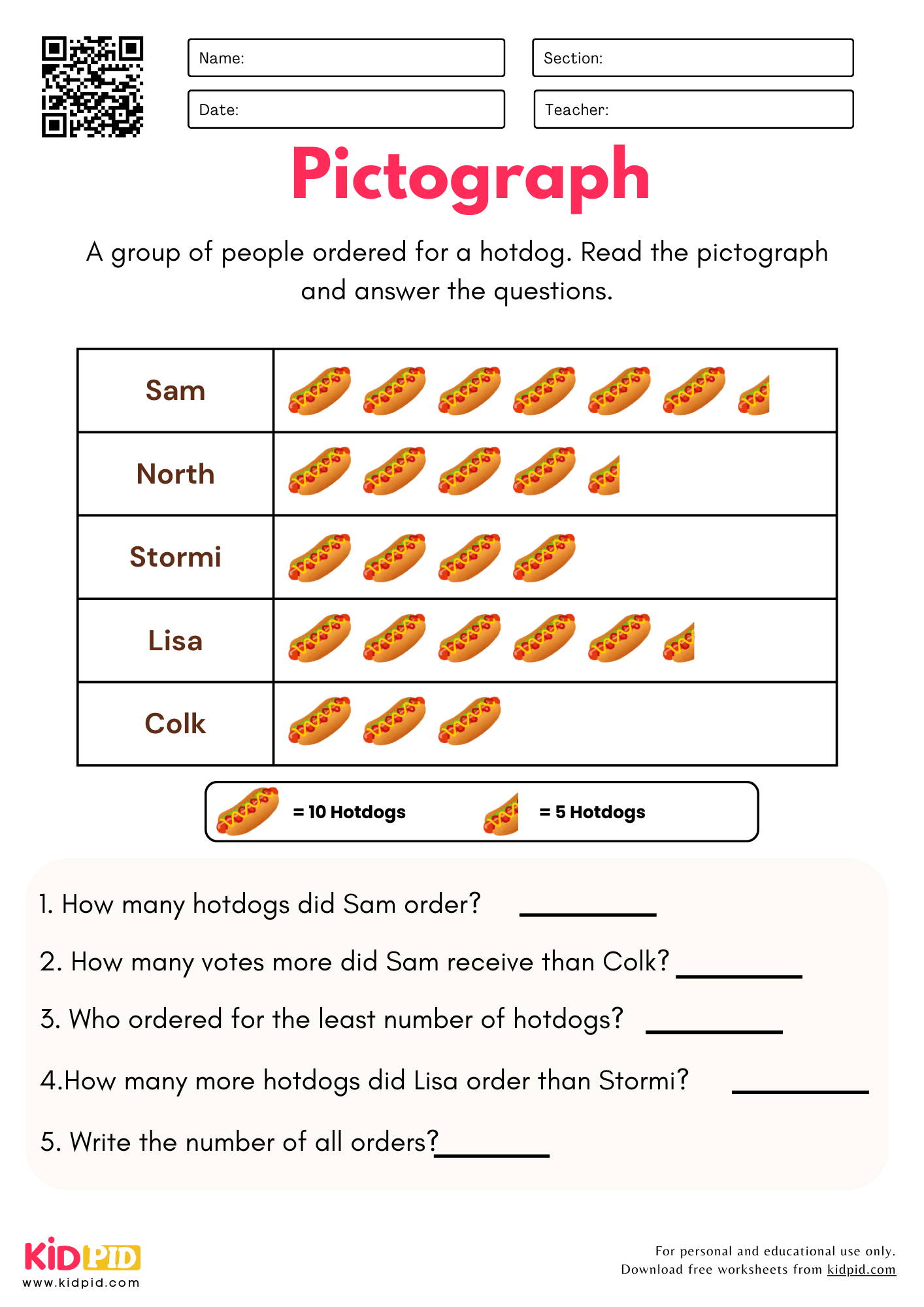Free Printable Pictograph Worksheets