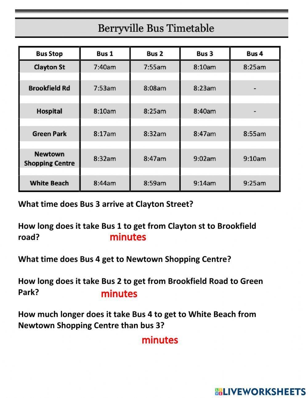 Reading Timetable Online Worksheet Live Worksheets Worksheets Library