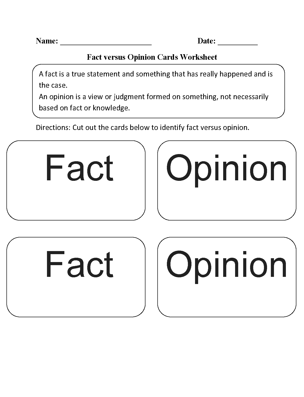 Free Printable Fact And Opinion Worksheets