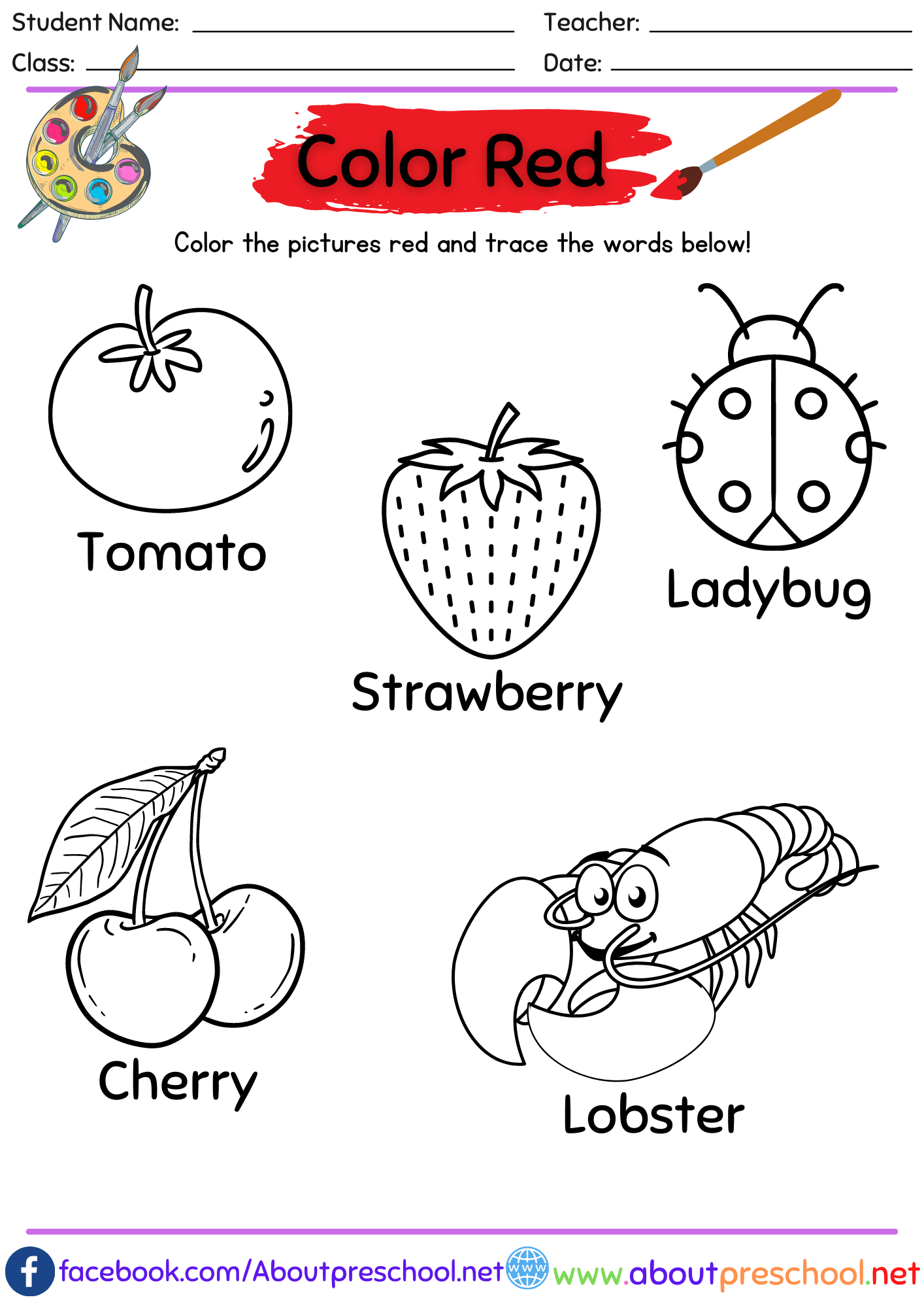 Red Archives About Preschool Worksheets Library