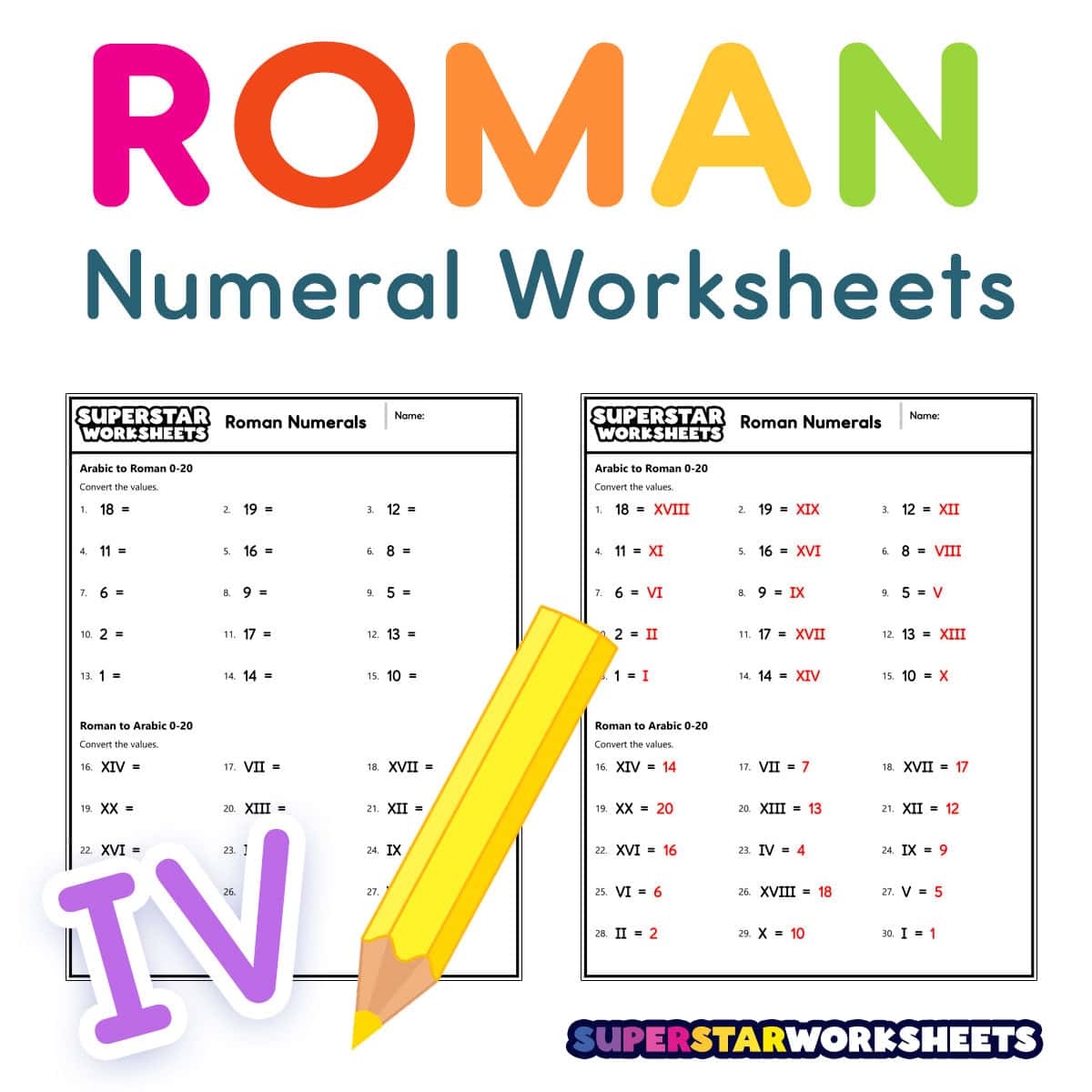 Roman Numerals Worksheets Superstar Worksheets