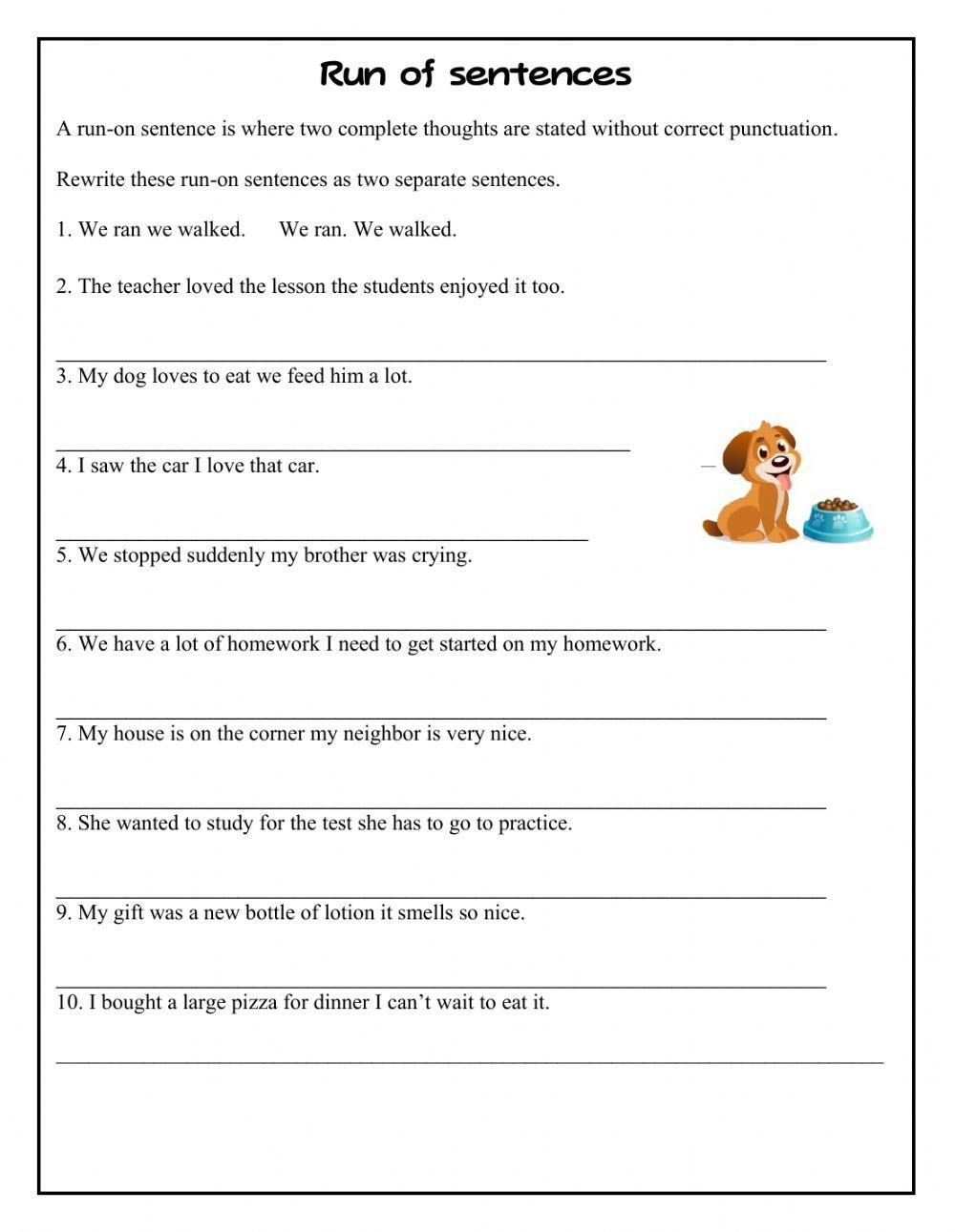 Run On Sentences 2 Worksheet Live Worksheets Worksheets Library