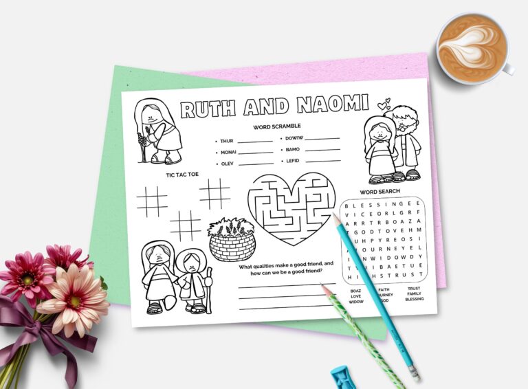 Ruth And Naomi Printable Bible Activity Placemat Sunday School Kids Bible Study Ruth And Boaz Bible Story Christian Homeschool Activity