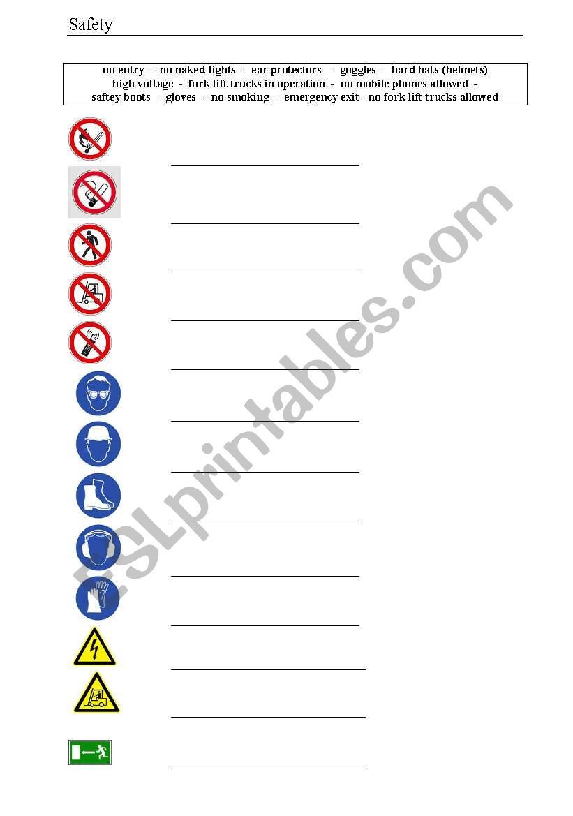 Safety Signs ESL Worksheet By Cindyk