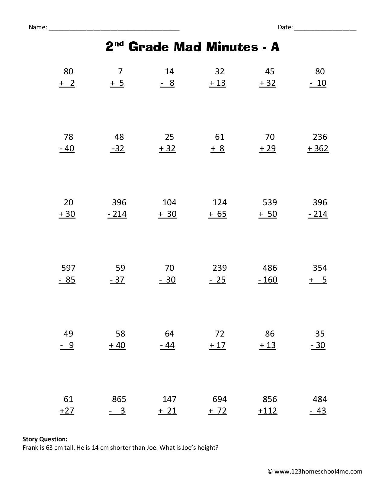 Free 2nd Grade Printable Math Worksheets