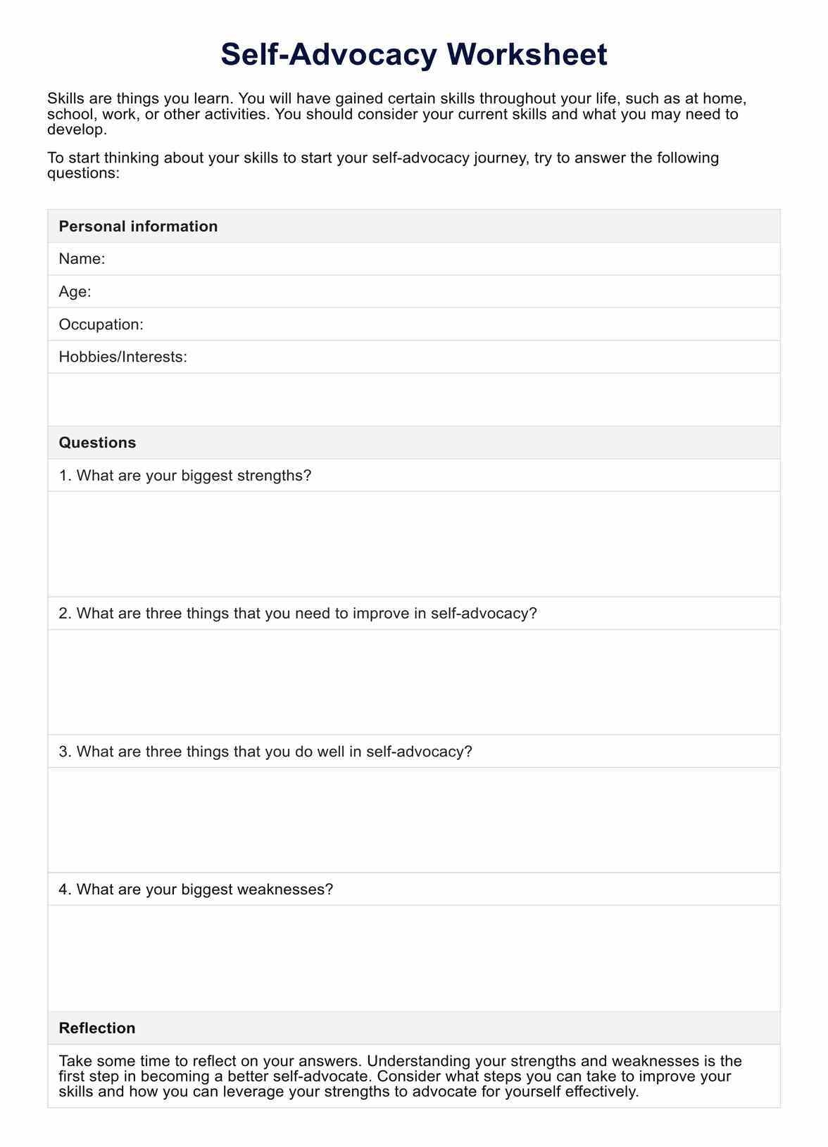 Self Advocacy Worksheet U0026 Example Free PDF Download