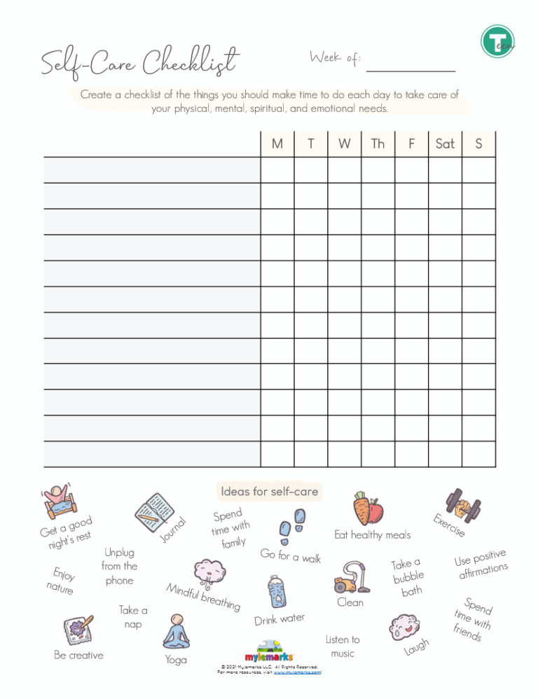 Self Care Checklist Teen F 