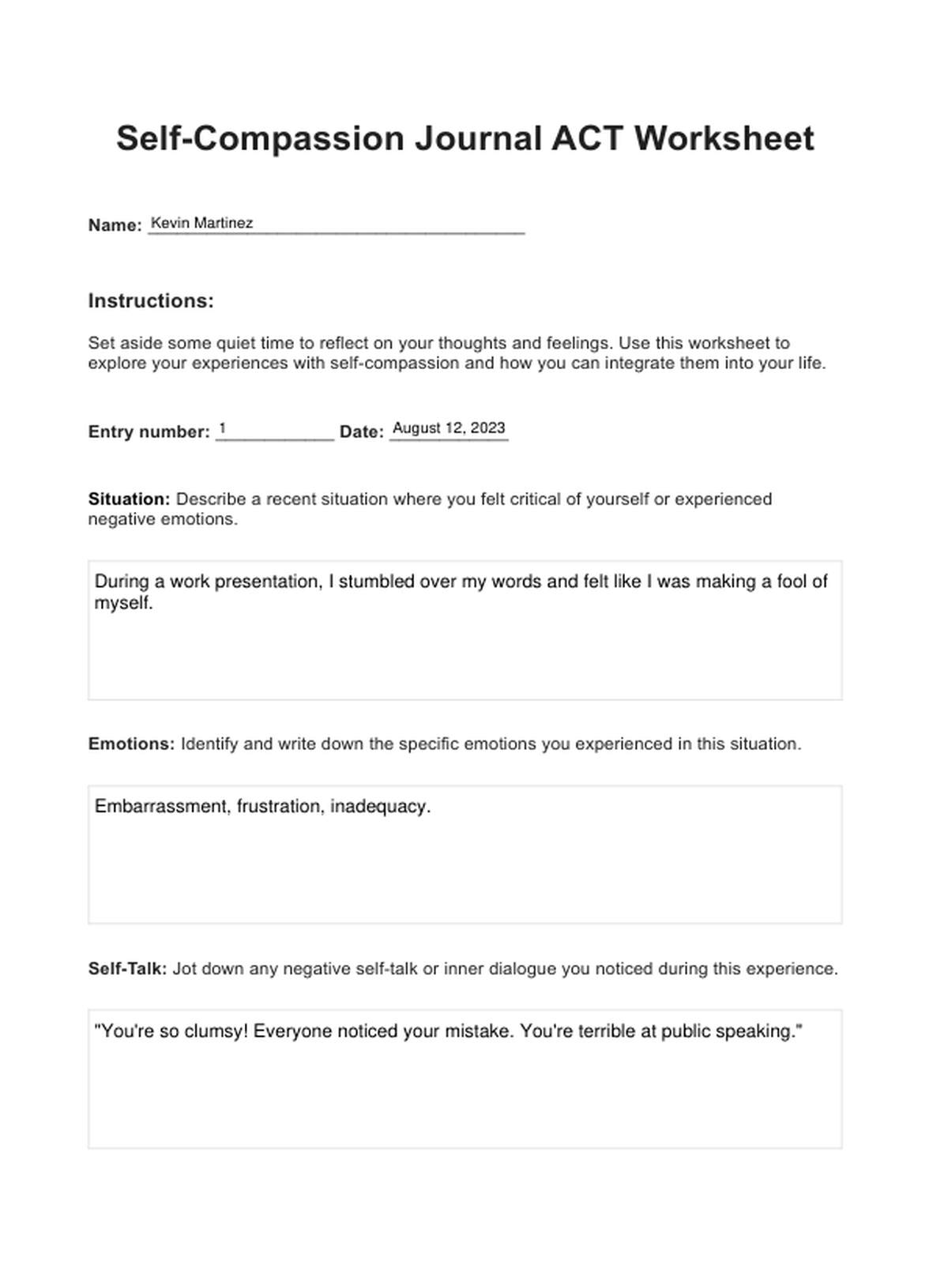 Self compassion Journal ACT Worksheet U0026 Example Free PDF Download Self compassion Journal ACT Worksheet U0026 Example Free PDF Download