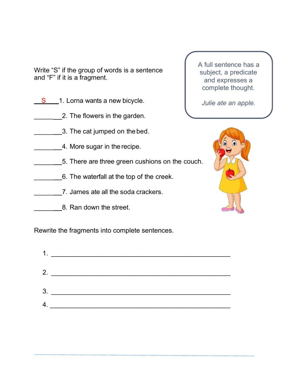Sentence Fragment Worksheet Live Worksheets Worksheets Library