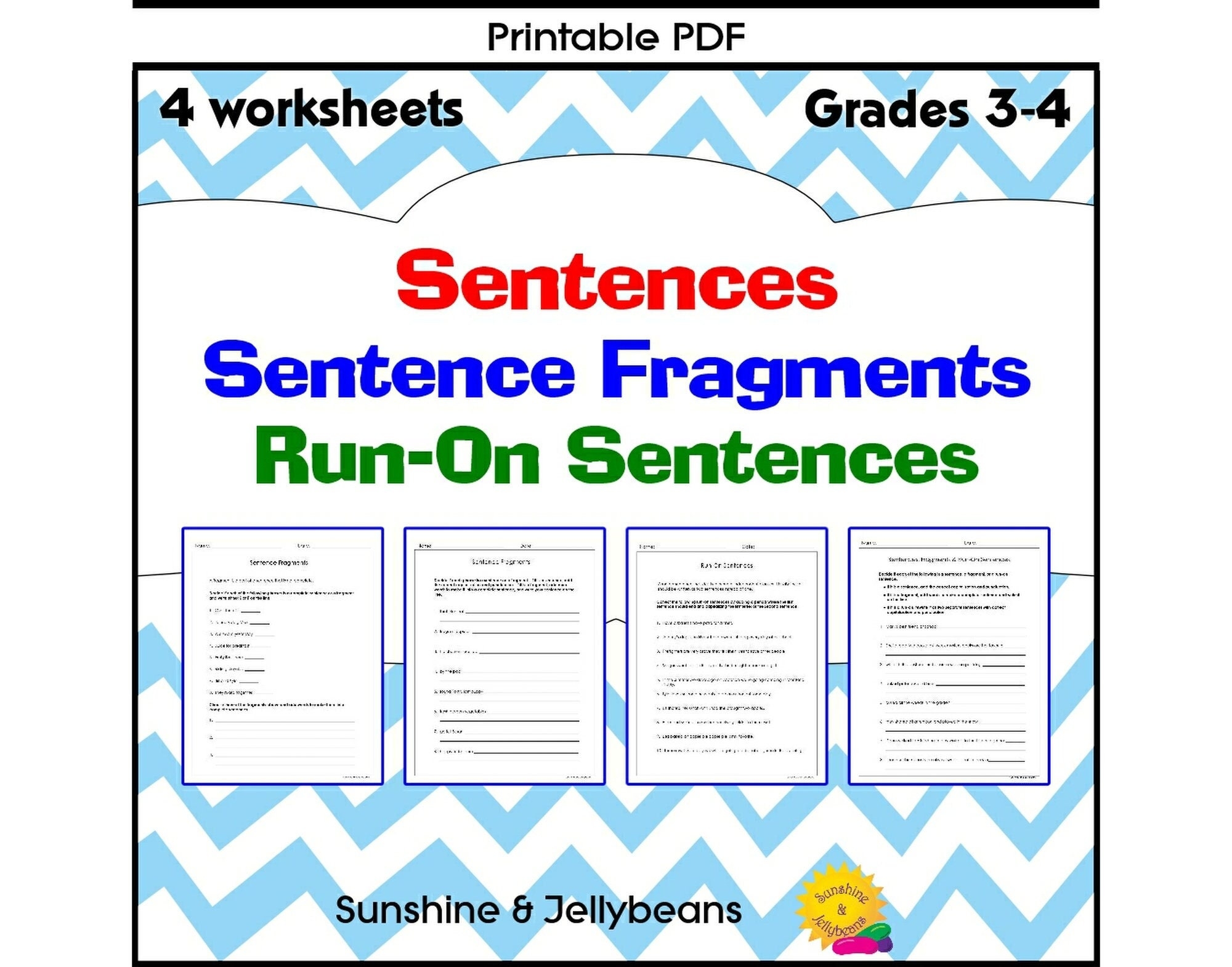 Sentence Fragments And Run on Sentences 4 Worksheets Grades 3 