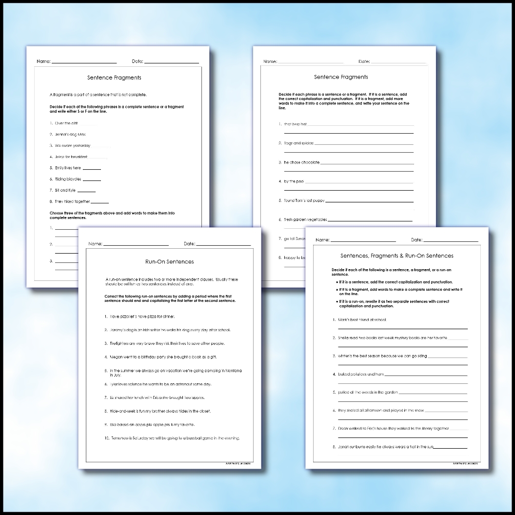 Sentence Fragments U0026 Run On Sentences 4 Worksheets Grades 3 4 CCSS Made By Teachers
