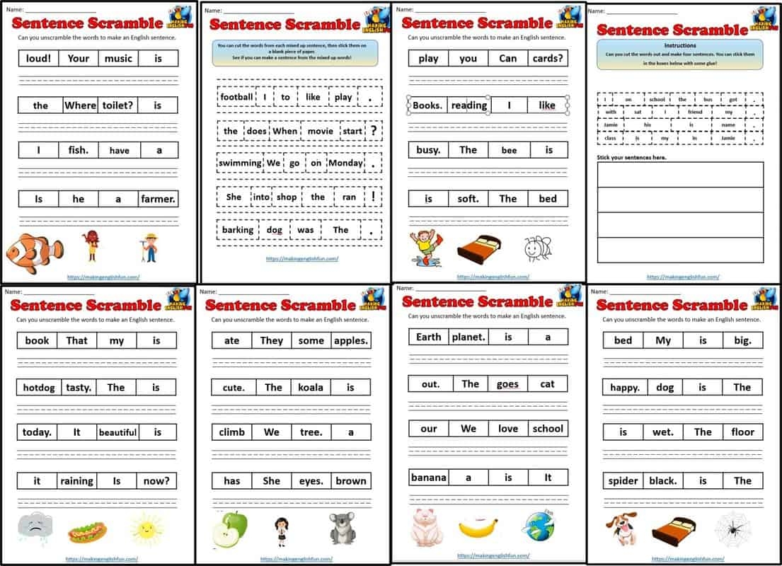 Sentence Scramble WorksheetsMaking English Fun