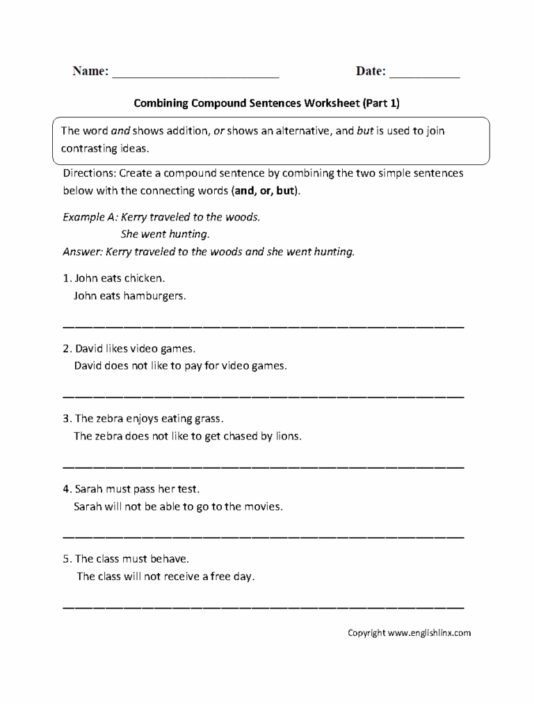 Sentences Worksheetes Compound Sentences Worksheets