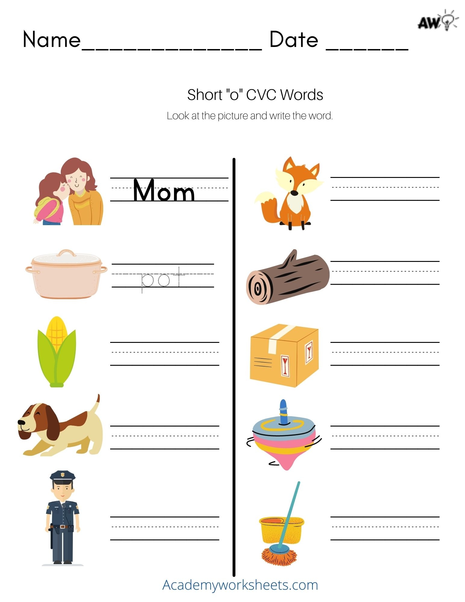 Short O Phonics Worksheets CVC Words Academy Worksheets Worksheets Library