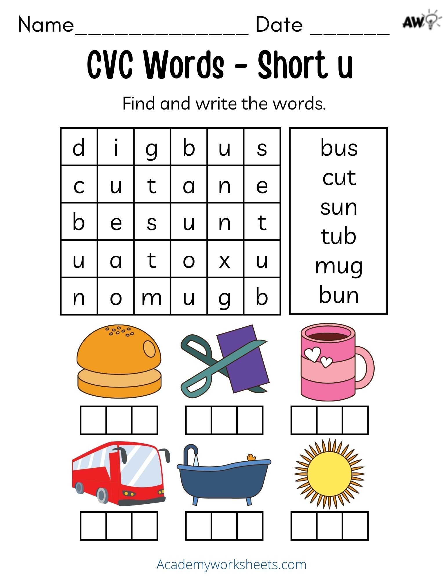Short U Phonics Worksheets CVC Words Academy Worksheets Worksheets Library
