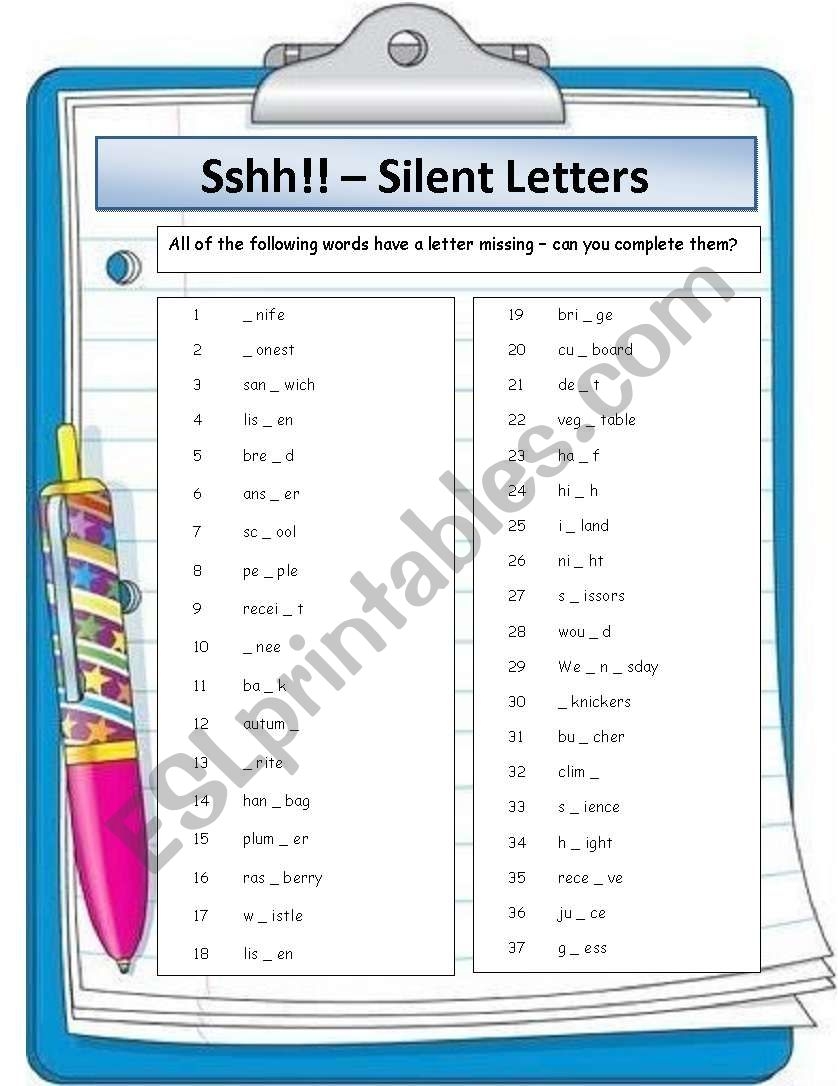 Silent Letters ESL Worksheet By Nicola5052 Silent Letters ESL Worksheet By Nicola5052