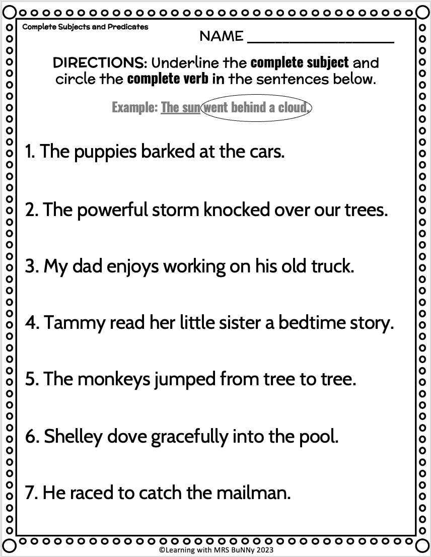 Simple Complete And Compound SUBJECTS AND PREDICATES Activities U0026 Review