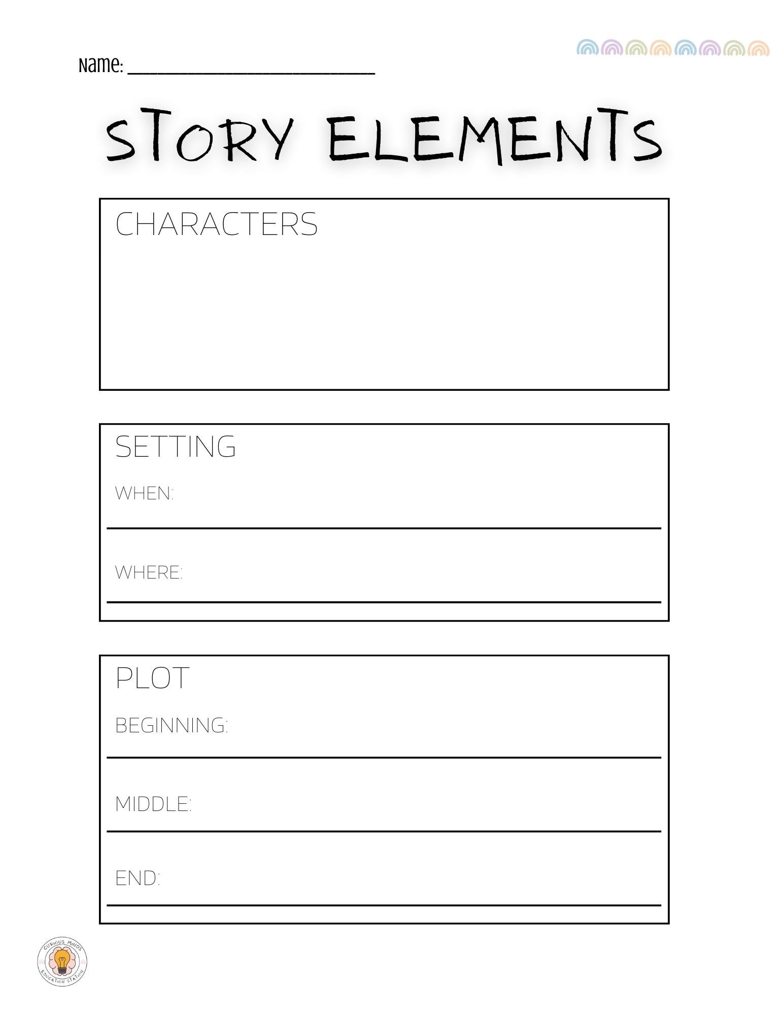 Simple Story Elements Worksheet characters Setting Plot Story Elements Single Page Worksheet Etsy UK