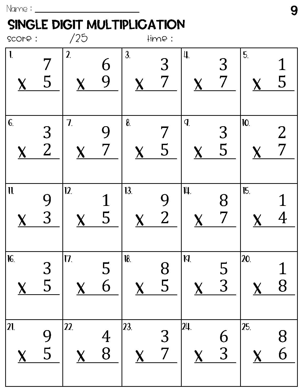 Single Digit Multiplication Worksheets Etsy Single Digit Multiplication Worksheets Etsy