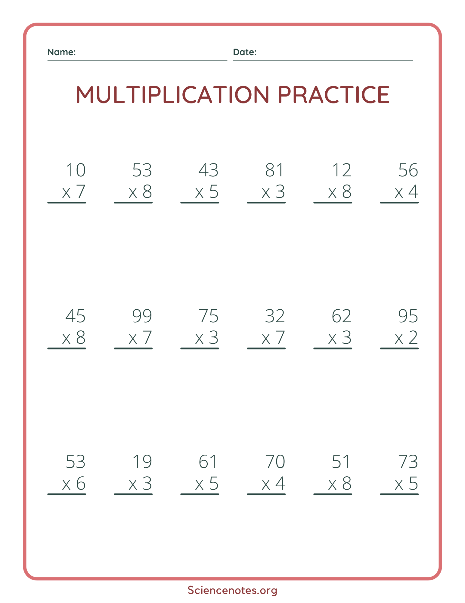 Single Digit Multiplication Worksheets Single Digit Multiplication Worksheets