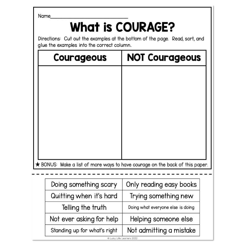 Social Emotional Learning Courage Sort Lucky Little Learners