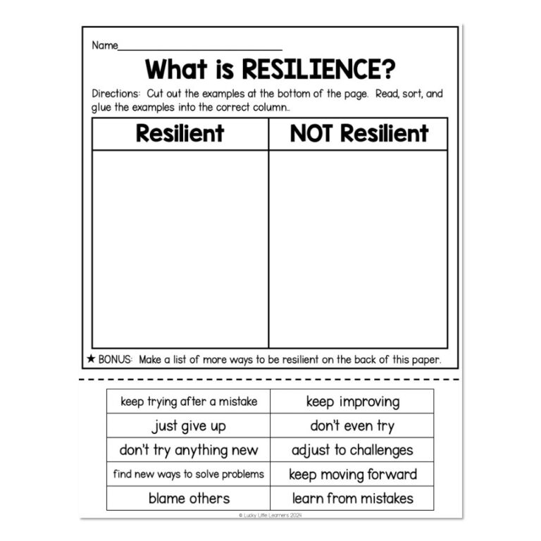 Social Emotional Learning Sort Resilience Lucky Little Learners