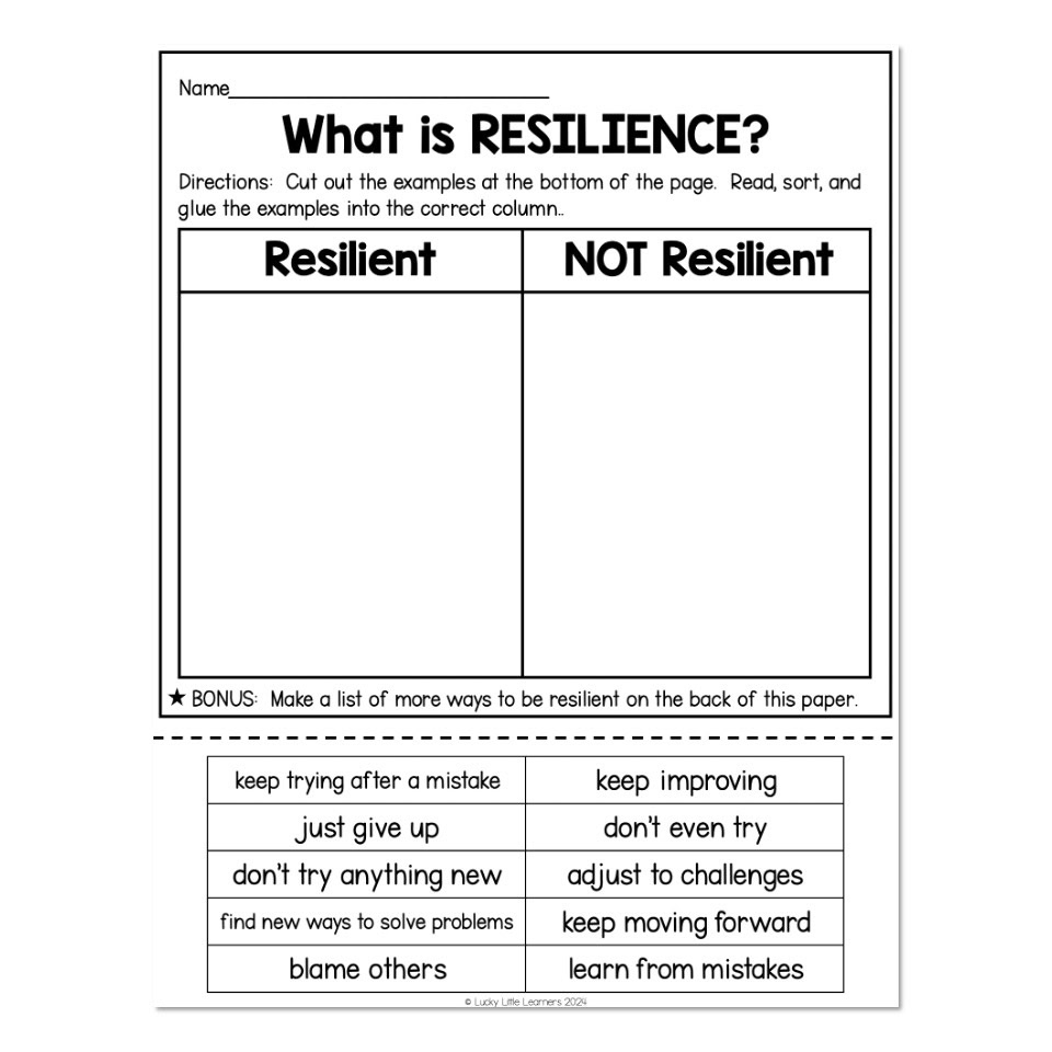 Social Emotional Learning Sort Resilience Lucky Little Learners