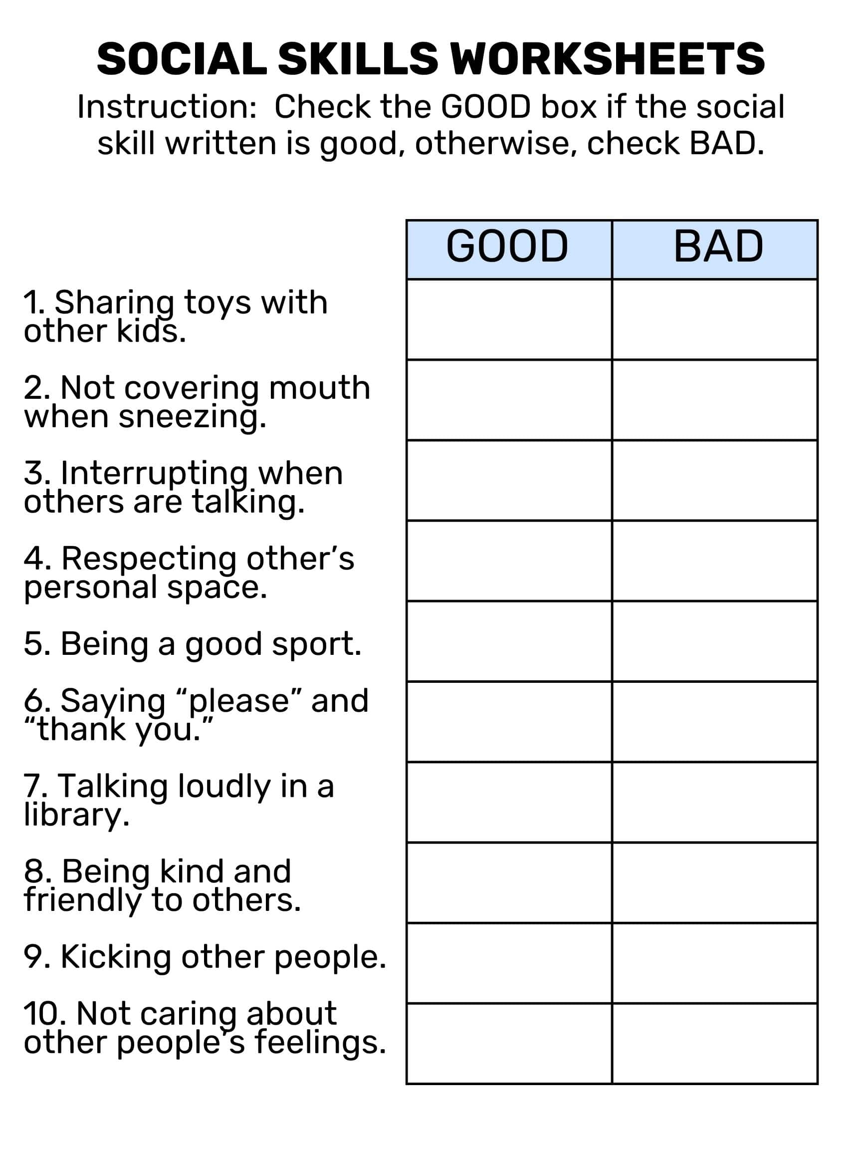 Social Skills Worksheets Free Printable Goally Worksheets 