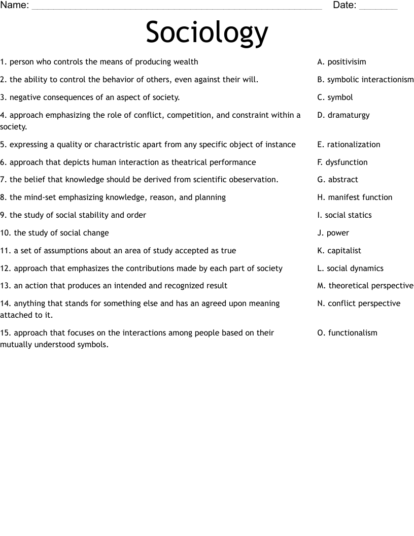 Sociology Worksheet WordMint