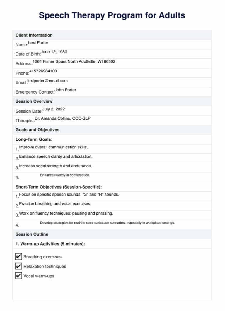Speech Therapy For Adults PDF U0026 Example Free PDF Download