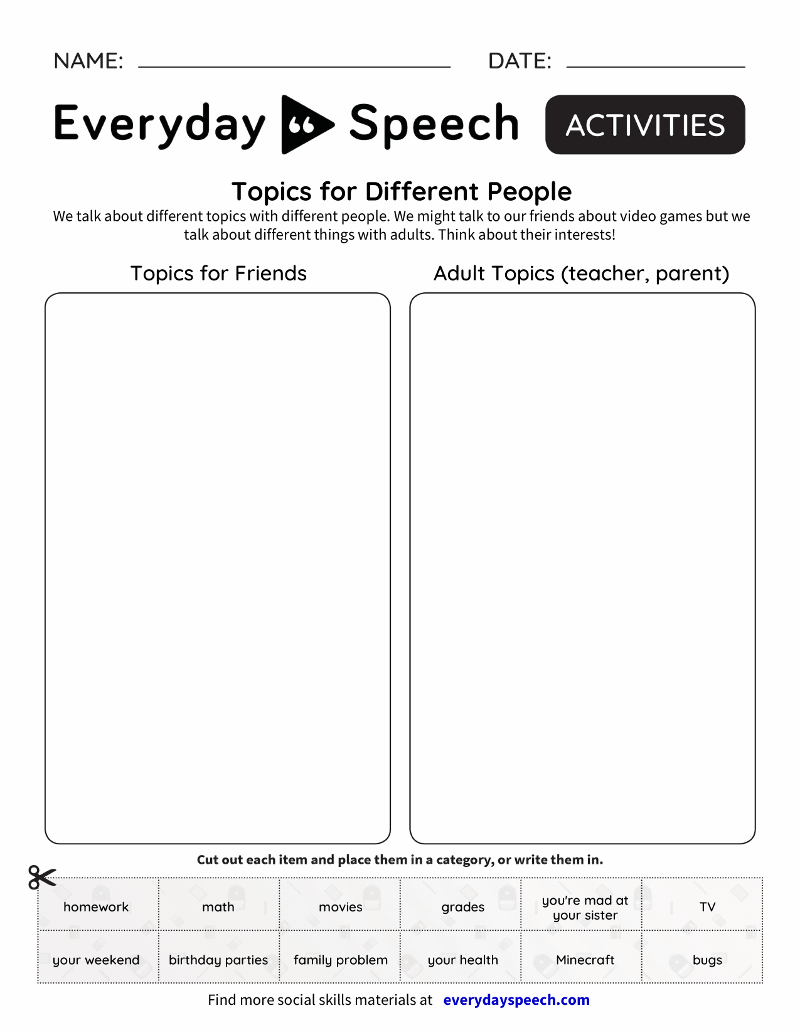 Speech Therapy Worksheet Creator Everyday Speech