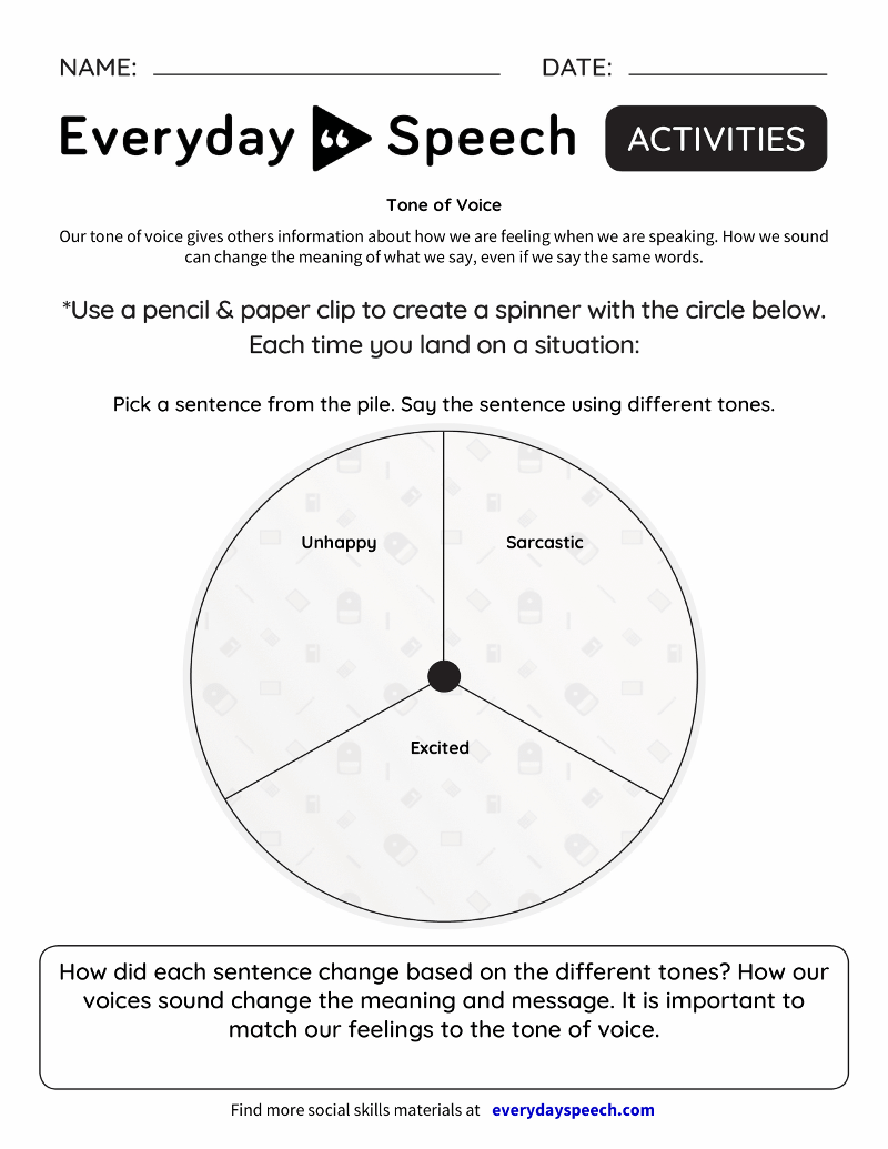Free Printable Everyday Speech Worksheets