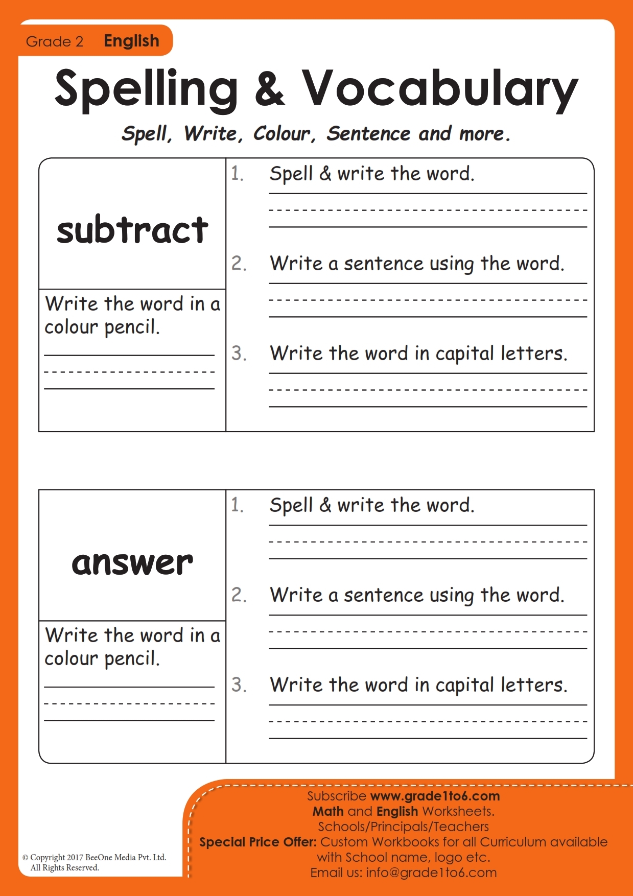 Spellings Worksheets Grade1to6 Spellings Worksheets Grade1to6