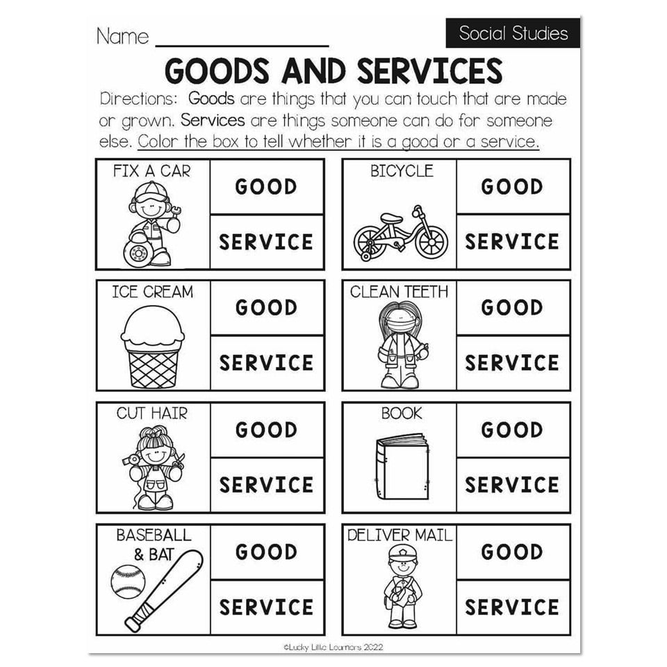 Free Printable Goods And Service Worksheet