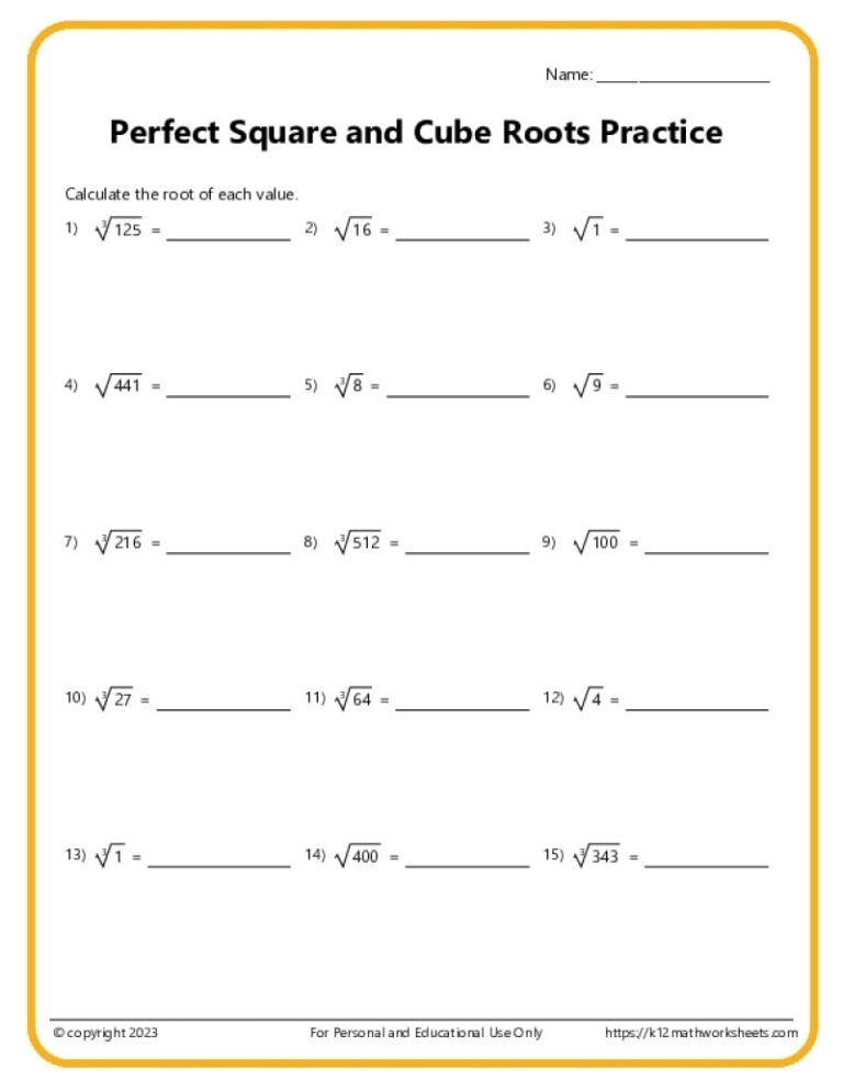 Square Roots Cube 4th 5th U0026 6th Roots K12 Math Worksheets